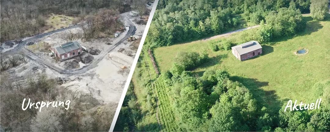 Vorher-Nachher-Vergleich Ewald 5: Luftaufnahmen 2021 und 2024